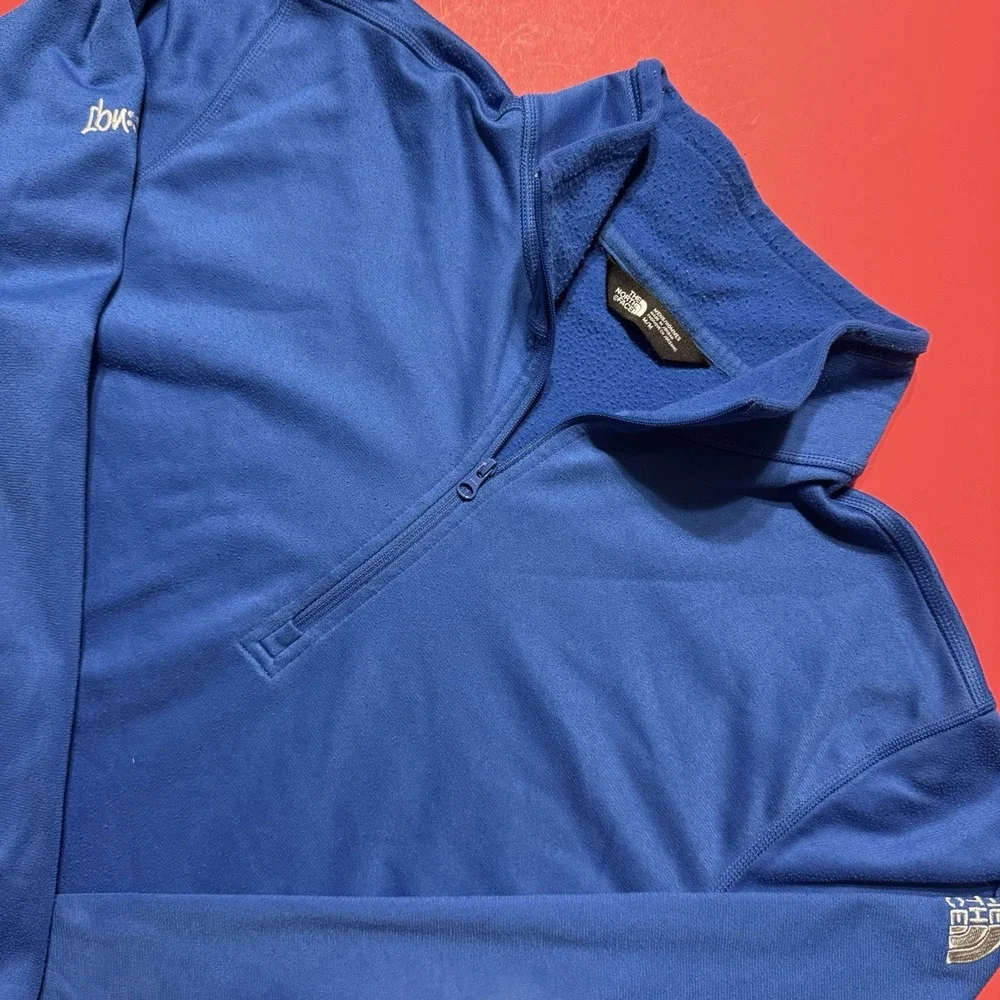 The North Face Tech 1/4 Zip Fleece Jacket Men's Blue Embroidered Stretch Size M